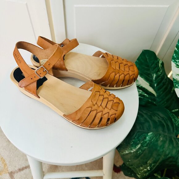 Swedish Hasbeens Brown Clogs Sandals Clogs Woven Closed Toe Light Brown Clogs - Picture 2 of 6